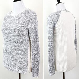 Loft Size M Chunky Rib Knit Sweater Raglan Sleeve Block Gray Cream